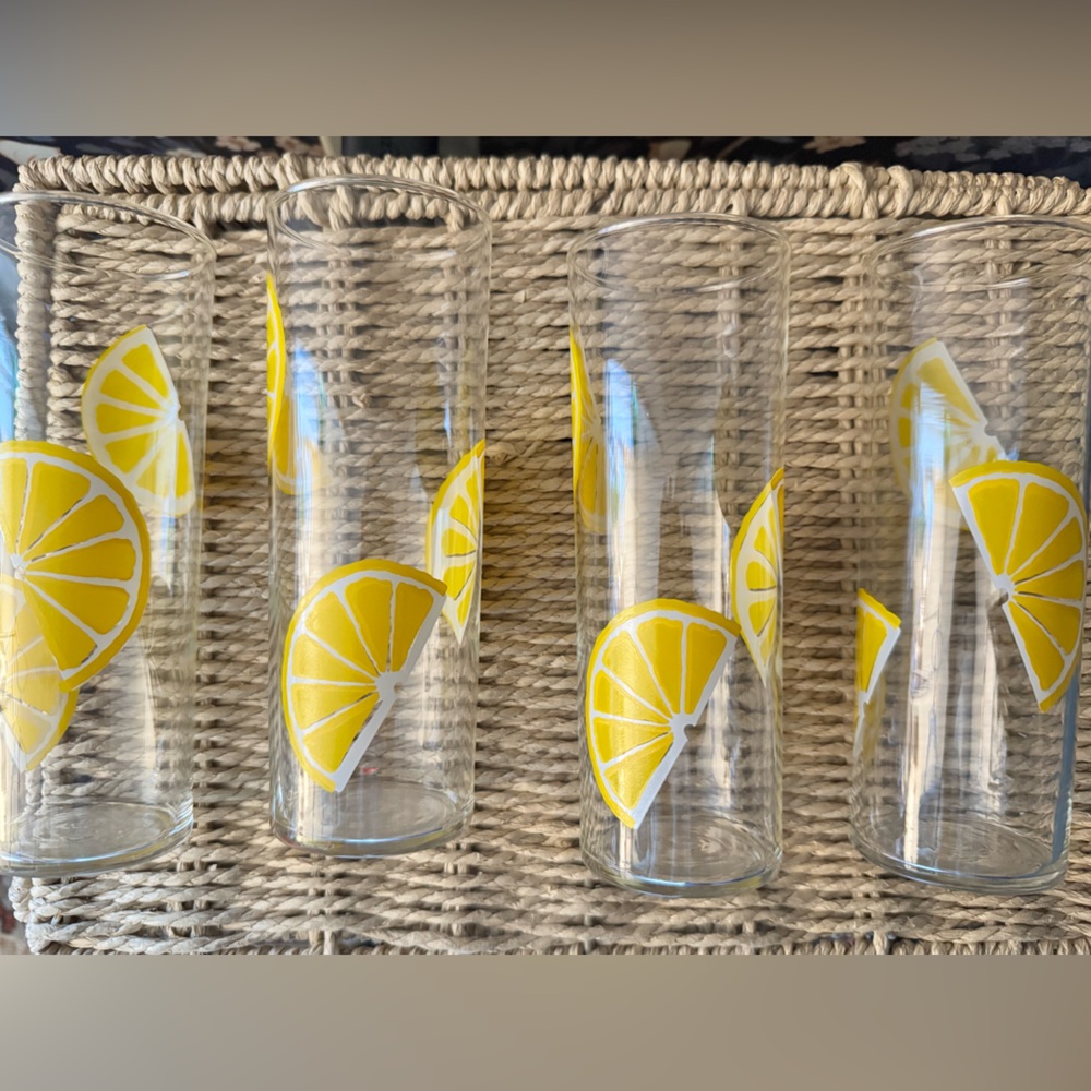 4 Vintage Libbey Lemon Wedge Slice Tall Federal Bar Glass Set